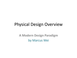 Physical Design Overview
A Modern Design Paradigm
by Marcus Wei
 