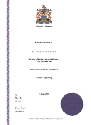 Certificado Kingston Honours