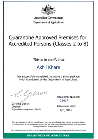 quarantine approved premises