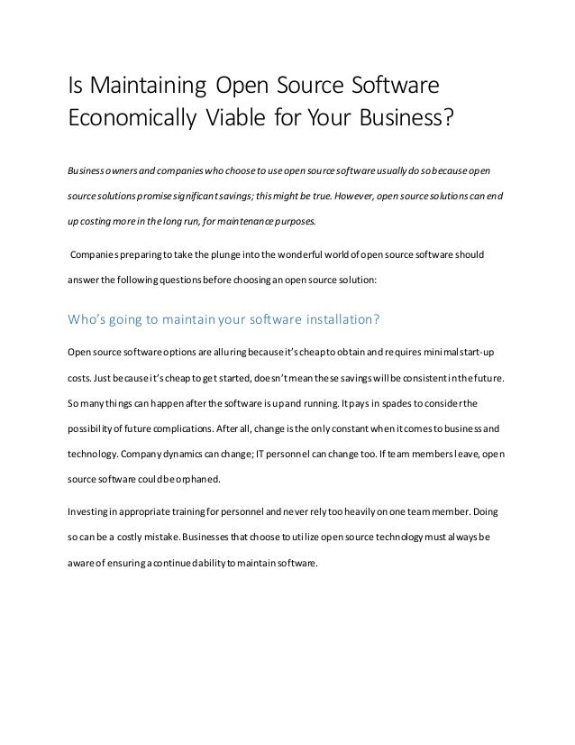 Is Maintaining Open Source Software Economically Viable For Your Busi