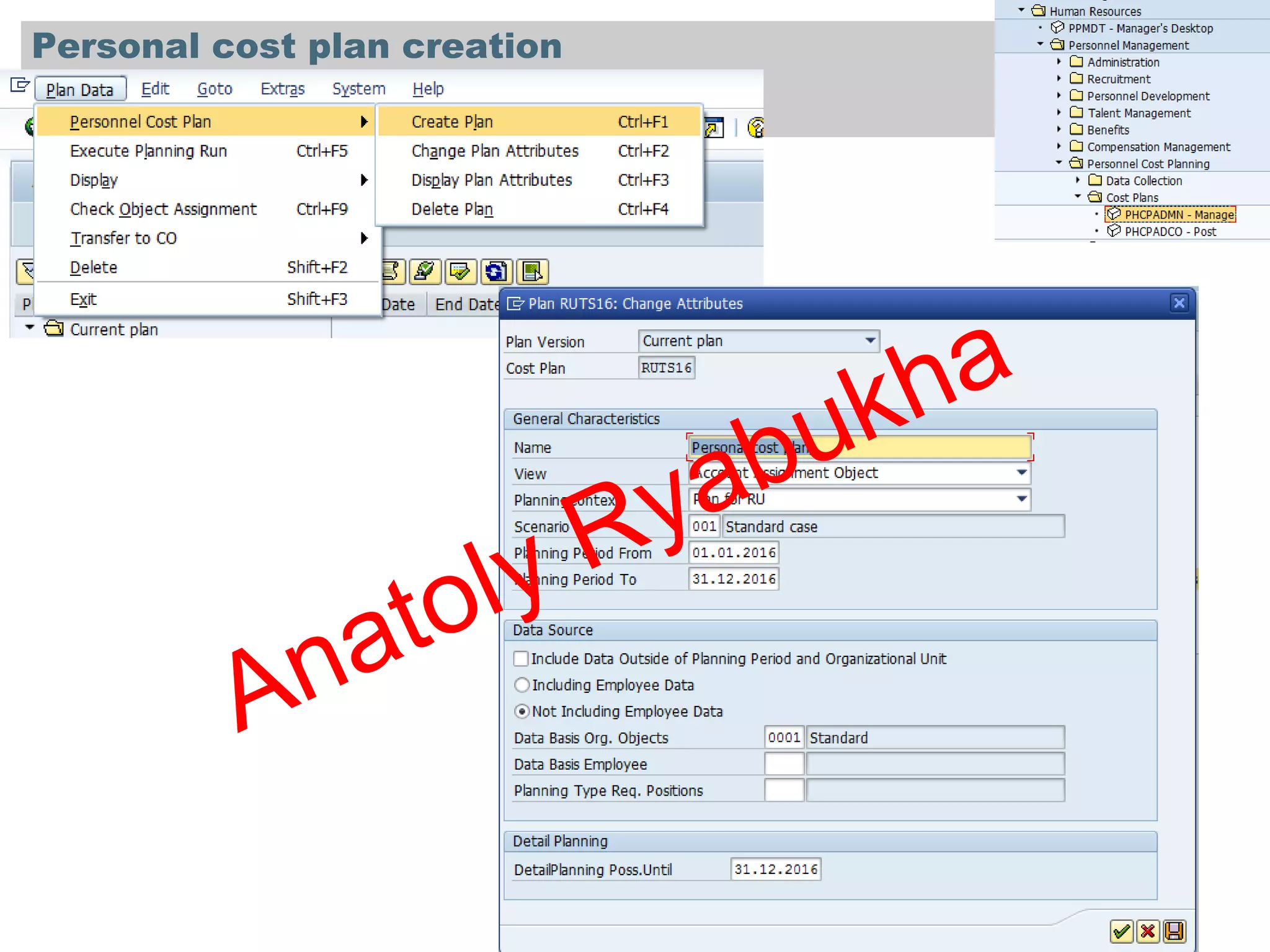Personal cost plan creation