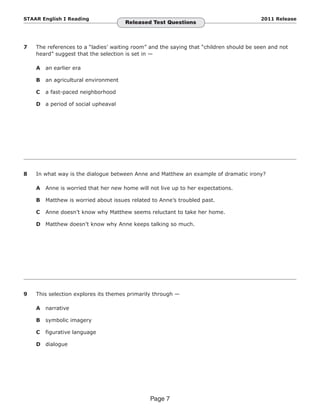 Starr Report.pdf STARR_English I_2011 Released Test | PDF