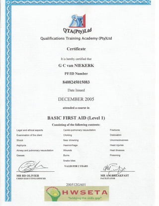 First Aid Certificate 1