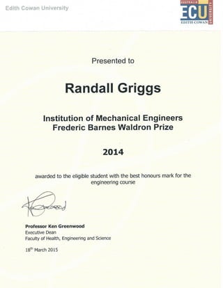 Award - Mechanical Eng Prize 2014