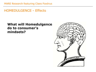 MARE Research featuring Claes Foxérus
HOMEDULGENCE - Effects
What will Homedulgence
do to consumer’s
mindsets?
 