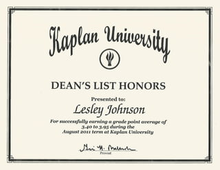 August 2011-Dean's List