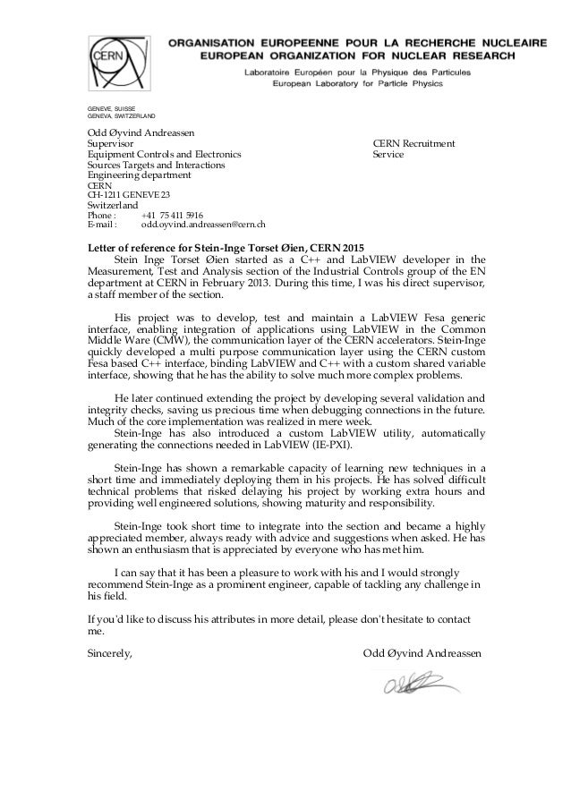 letter of recommendation cern utility reference letter