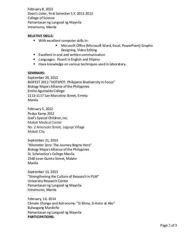 biology student resume