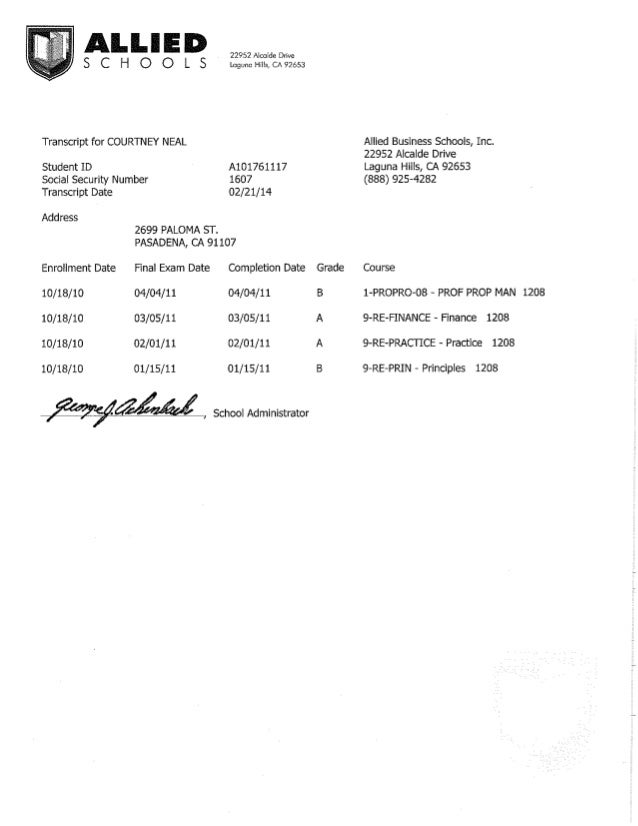 Allied Business School Transcripts