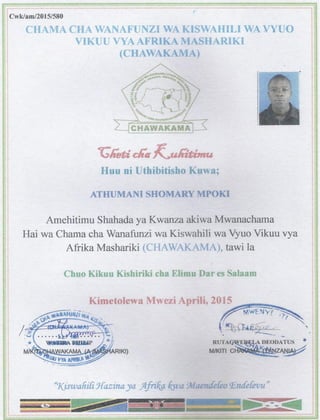 CHAWAKAMA membership certificate