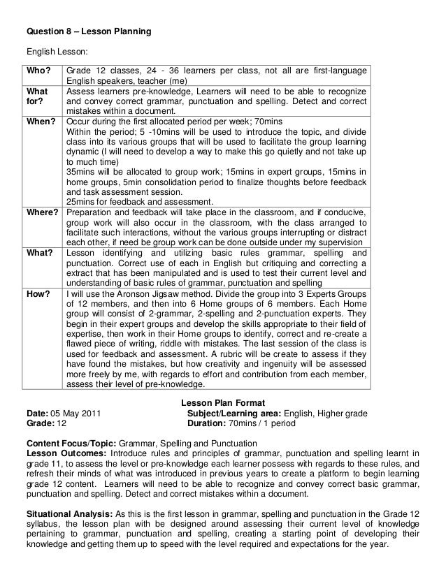 sample lesson plans format for lesson plans