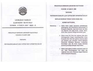 Peraturan Daerah Kabupaten Banyumas Nomor 13 Tahun 2005 Tentang Penyelenggaraan Lalu Lintas Dan Angkutan Jalan
