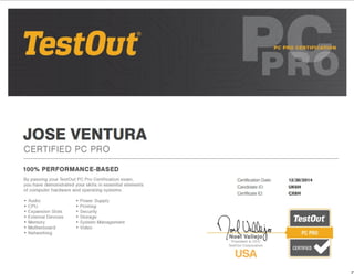 Jose L Ventura Jr Certification