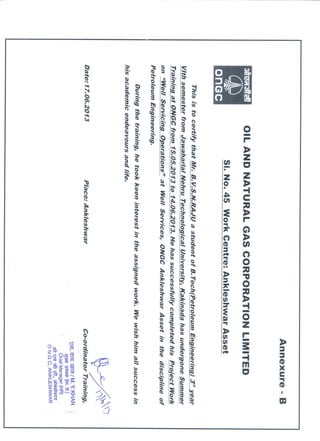 Internship Certificate ONGC