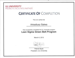 Lean Sigma Green Belt Program Certficate