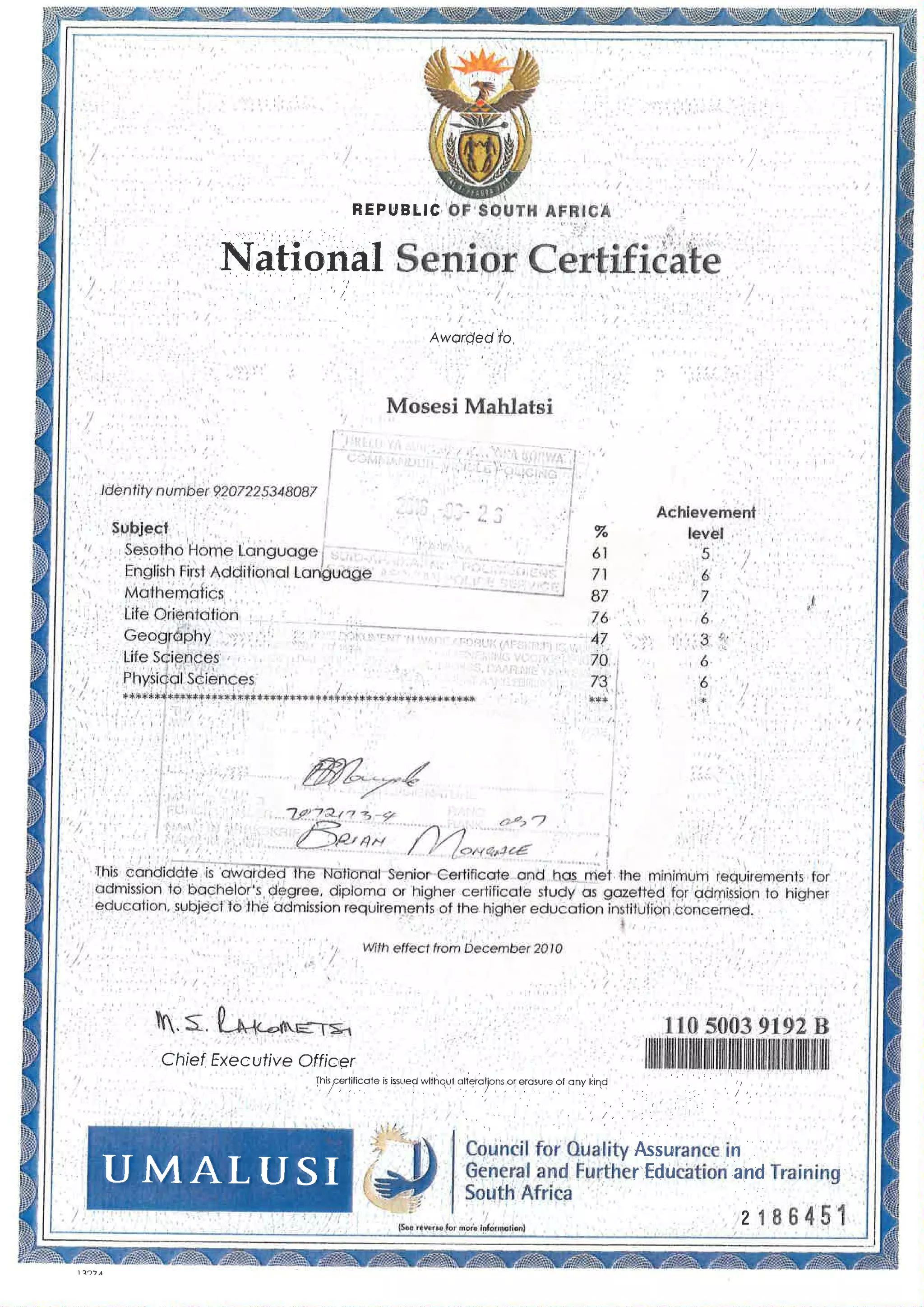 National Senior Certificate PDF