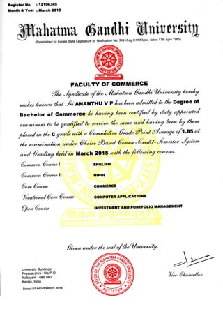 MG University Bachelor's Certificate