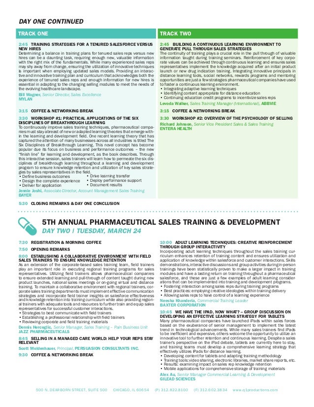 agenda 5th annual pharma sales training development