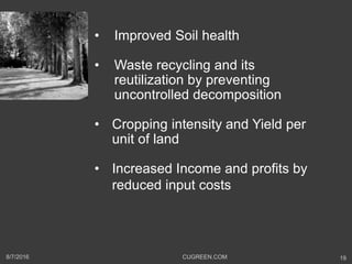 • Improved Soil health
• Waste recycling and its
reutilization by preventing
uncontrolled decomposition
• Cropping intensi...