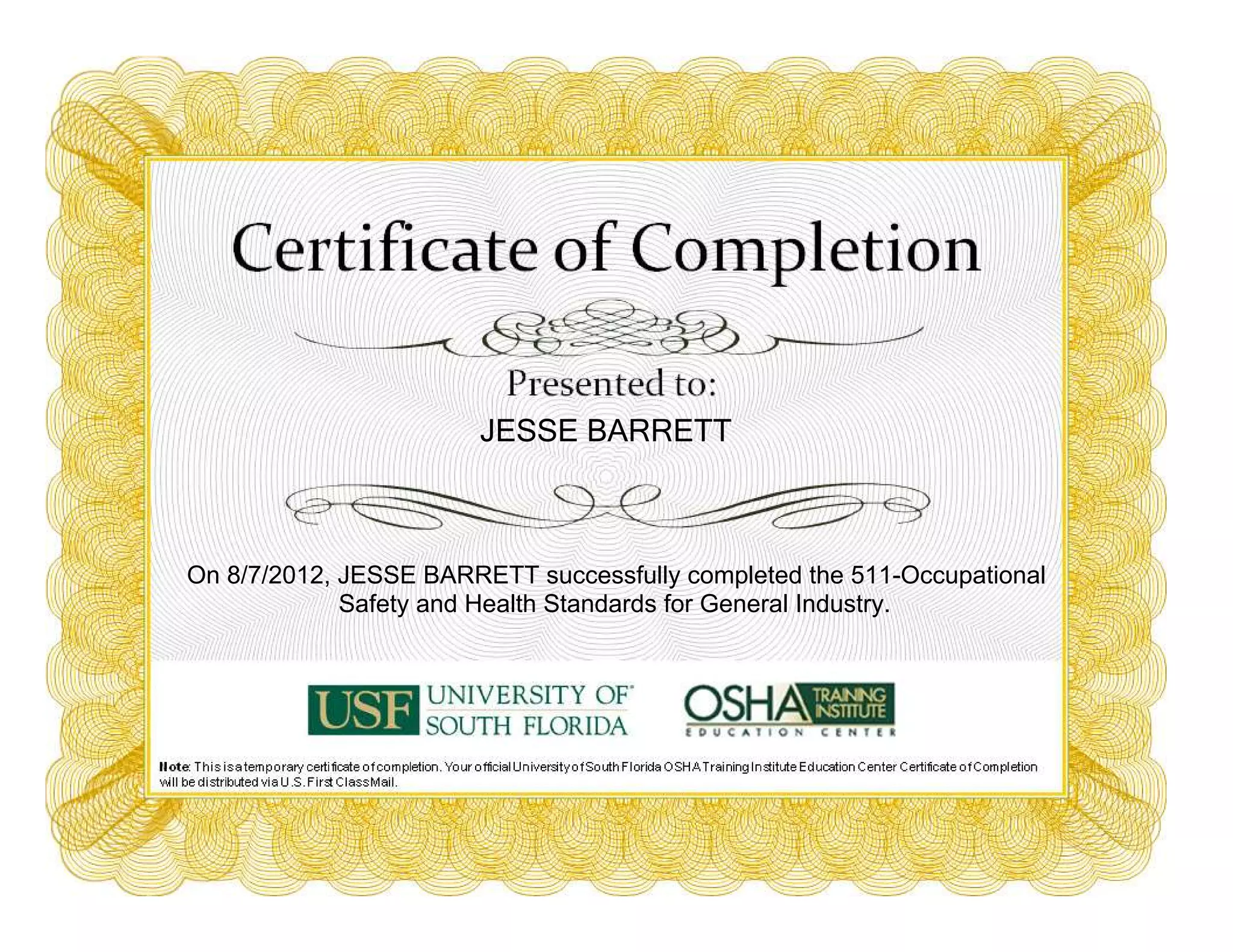 osha 511 certificate PDF osha 511 certificate PDF