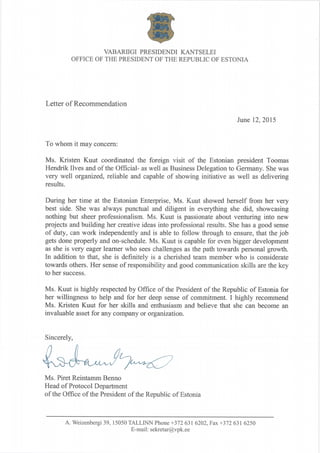 Kuut Kristen_Letter of Recommendation_Office of the President of the Republic of Estonia