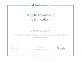 Mobile Advertising - Certification