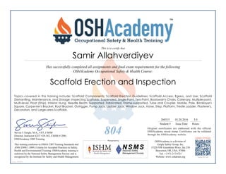 OSHAcademy  Course       Scaffold Erection and Inspection