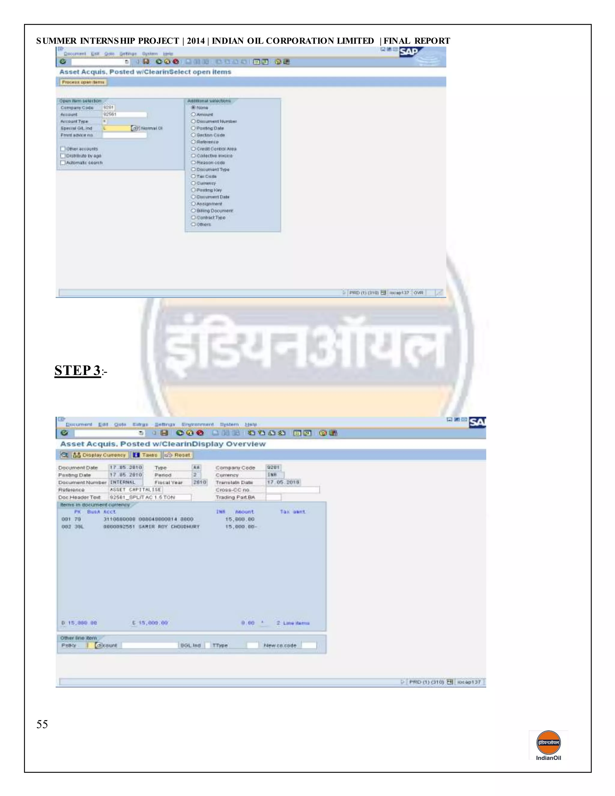 SUMMER INTERNSHIP PROJECT | 2014 | INDIAN OIL CORPORATION LIMITED | FINAL REPORT
55
STEP 3:-
 