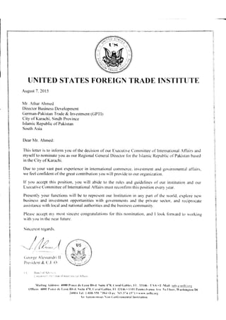 Nomination from US Foreign Trade Institute