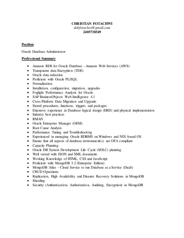 ORACLE DBA RESUME