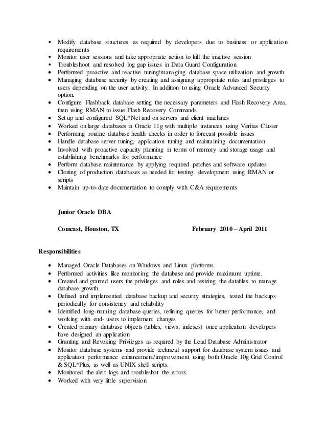 oracle dba resume