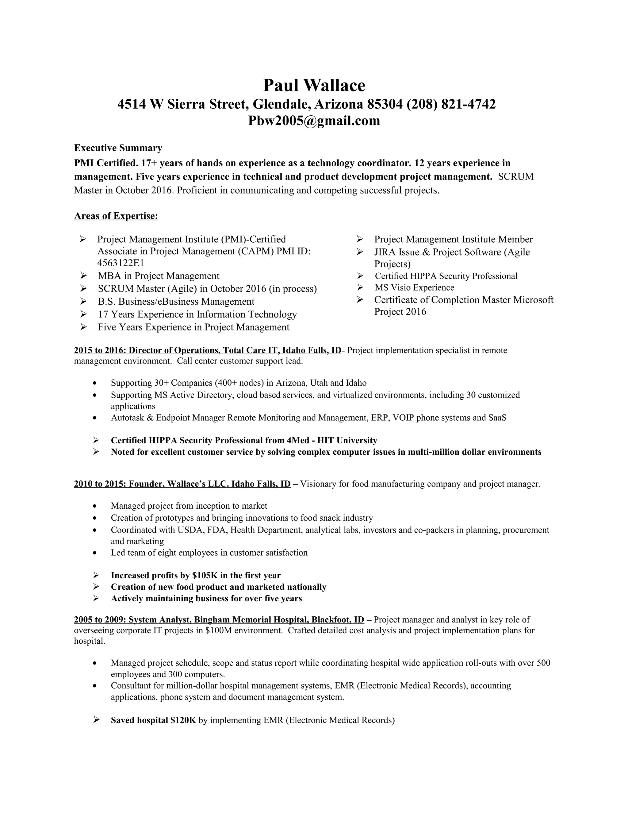 Paul Wallace PMI Certified Agile - Paul Wallace PMI Certified Agile Resume 1 2048 
