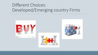 Different Choices:
Developed/Emerging country Firms
 