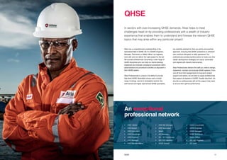 1716 Title QHSE
Atlas has a comprehensive understanding of the
specialised field of QHSE. Be it a (Q)HSE Engineer,
Manager, Technician or Safety Officer, we regularly
work with and can deliver the right people for the job.
We provide professionals comprising a wide range of
QHSE disciplines who can help our clients develop,
implement and maintain compliance procedures within
administrative and procedural activities as stipulated in
their QHSE system.
Atlas Professionals is unique in its ability to provide
high-level QHSE Specialists across such a broad
range of energy, marine & renewables sectors. Our
well-trained and highly experienced QHSE specialists
are carefully selected for their pro-active and practical
approach, ensuring that QHSE compliance is achieved
with minimum disruption to daily operations. Our
professionals provide practical advice to make sure that
QHSE development strategies are robust, achievable
and aligned with industry best practice.
Atlas Professionals delivers the staff you need to design,
implement, maintain and evaluate QHSE systems. From
one-off short-term assignments to long-term project
support and advice, we are able to supply professionals
that support all aspects of QHSE. Equally important, we
provide our professionals with all the support they need
to ensure their optimal performance.
In sectors with ever-increasing QHSE demands, Atlas helps to meet
challenges head on by providing professionals with a wealth of industry
experience that enables them to understand and foresee the relevant QHSE
topics that may arise within any particular project.
QHSE
An exceptional
professional network
•	 HSE / Medic
•	 HSE Advisor
•	 HSE Consultant
•	 HSE Coordinator
•	 HSE Engineer
•	 HSE Manager
•	 HSE Representative
•	 HSE Site Manager
•	 HSE Supervisor
•	Medic
•	 QA Manager
•	 QA / QC Coordinator
•	 QA / QC Inspector
•	 QHSE Advisor
•	 QHSE Coordinator
•	 QHSE Engineer
•	 QHSE Manager
•	 QHSE Technician
•	 Safety Officer
•	 QA / QC Engineer
•	 QC Lead
 