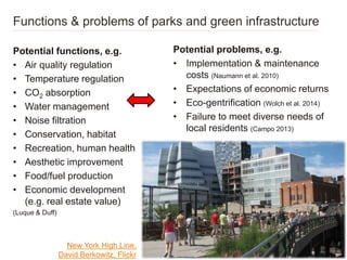 Functions & problems of parks and green infrastructure
Potential functions, e.g.
• Air quality regulation
• Temperature re...