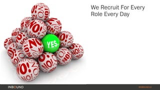 We Recruit For Every 
Role Every Day 
#INBOUND14 
 