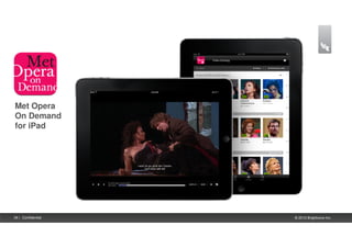 Met Opera
On Demand
for iPad




34 | Confidential   © 2012 Brightcove Inc.
 