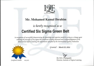 SIx Sigma GB- Mohamed Kamal Ibrahim