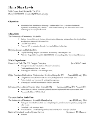 Resume of Hana Lewis