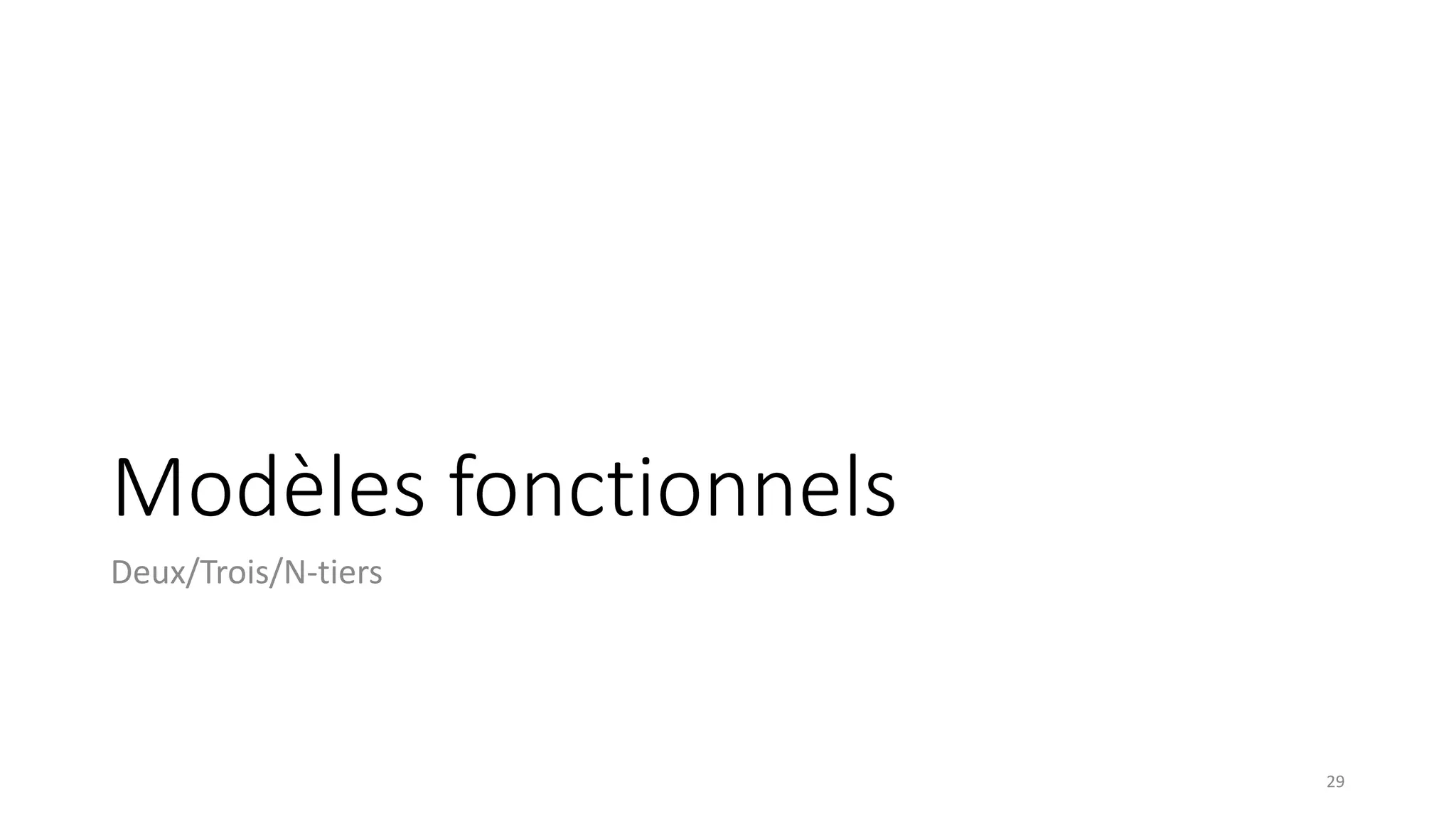 Modèles fonctionnels
Deux/Trois/N-tiers
29
 