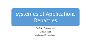 Systèmes et Applications
Reparties
Dr DIALLO Mohamed
UFRMI 2016
diallo.med@gmail.com
1
 