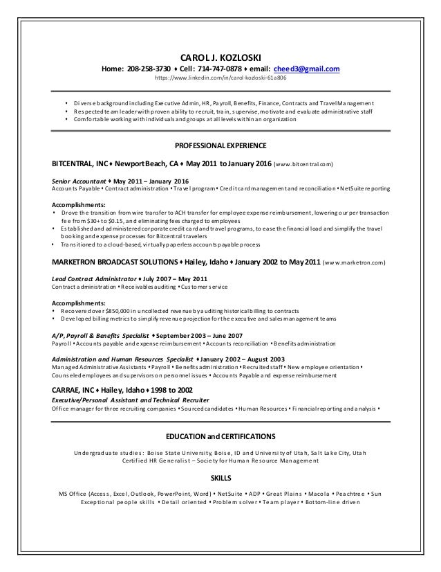 carol kozloski 2016 resume