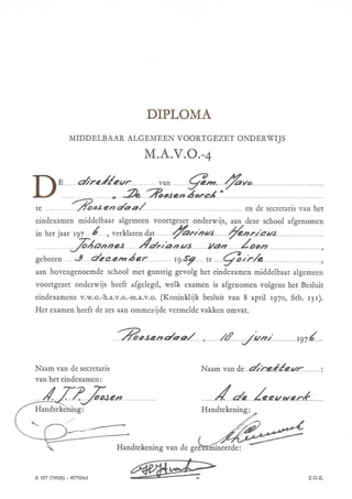 Diploma MAVO Roosendaal