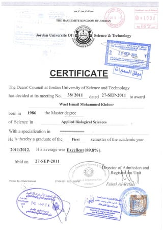 Master certificate(front)