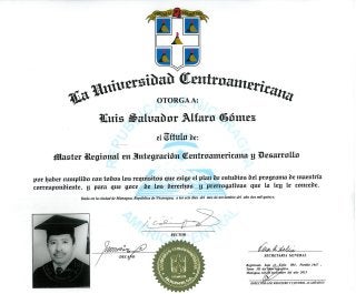 Title Academic Master's Degree of MSc. Luis S. Alfaro Gomez UCA 12-DIC-2015
