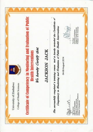 Certificate on competency in M&E