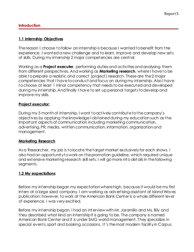 internship report objective for internship