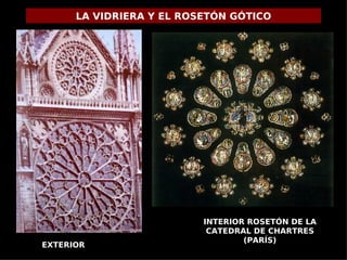 LA VIDRIERA Y EL ROSETÓN GÓTICO




                          INTERIOR ROSETÓN DE LA
                           CATEDRAL DE CHARTRES
                                  (PARÍS)
EXTERIOR
 