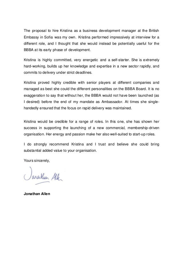 ambassador recommendation letter from