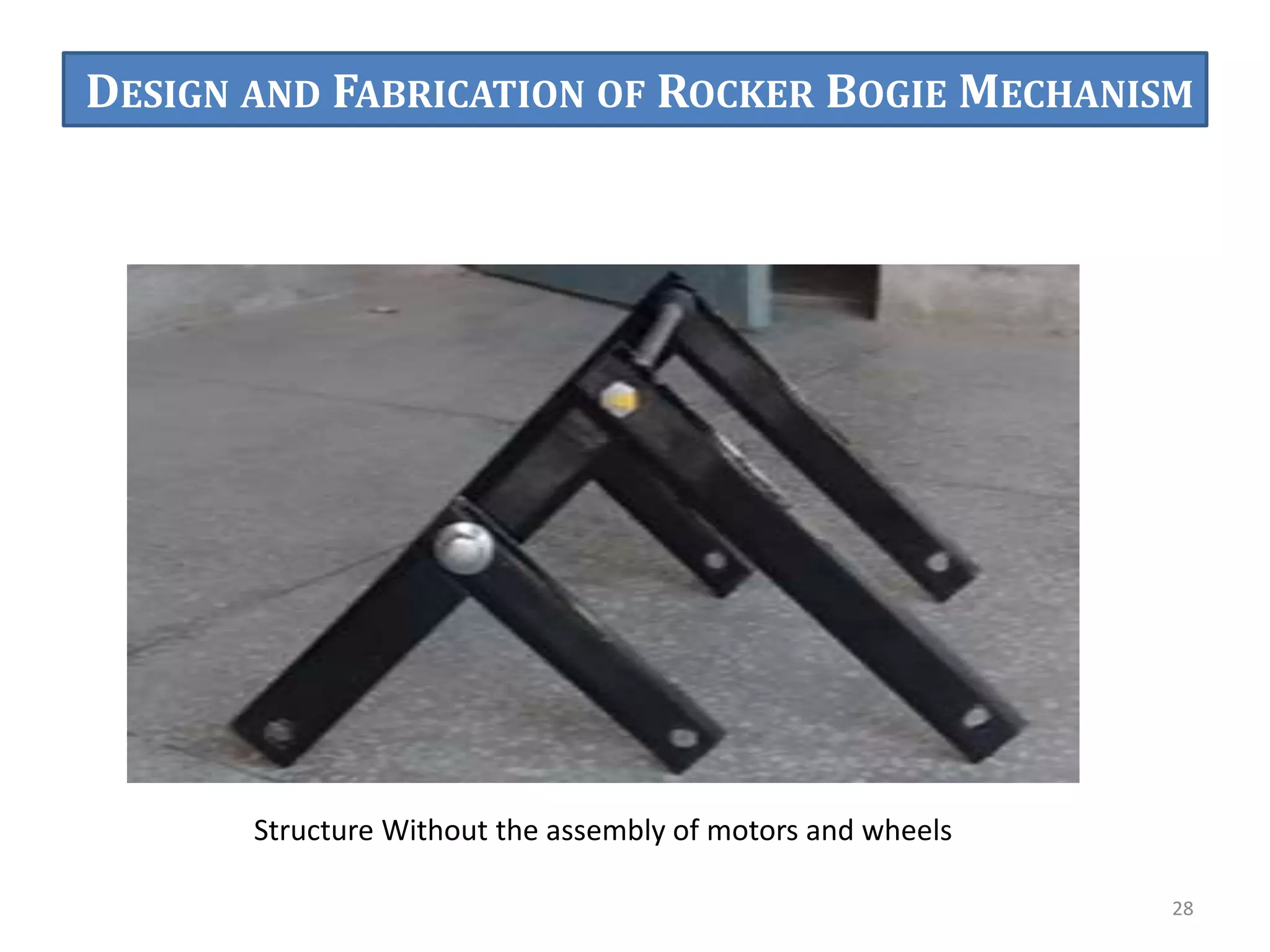 28
Structure Without the assembly of motors and wheels
DESIGN AND FABRICATION OF ROCKER BOGIE MECHANISM
 